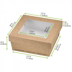 Boîte "Kray" carrée carton brun avec couvercle à fenêtre 500 ml 13,5 x 13,5 x 5 cm - 25 unités