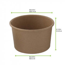 Pot carton kraft brun chaud et froid 70 ml Diam: 6,2 cm 6,2 x 5,2 x 3,5 cm - 50 unités