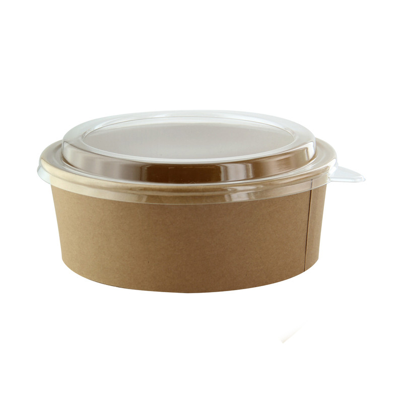 Saladier rond en carton kraft avec couvercle plastique PET "Buckaty" 1200 ml Diam: 18,5 cm 18,5 x 16,1 x 6,5 cm - 25 unités