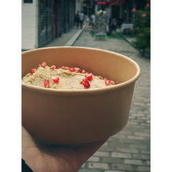 Saladier rond en carton kraft avec couvercle plastique PET "Buckaty" 1200 ml Diam: 18,5 cm 18,5 x 16,1 x 6,5 cm - 25 unités