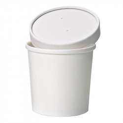 Pot carton blanc chaud et froid avec couvercle carton  75x H100 mm, 25pcs