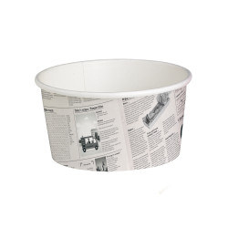 Pot "Deli" rond en carton décor journal 600 ml Diam: 11,4 cm 11,4 x 9,2 x 8,7 cm x 50 unités