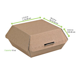 Boîte burger carton kraft brun microcannelé 13,5 x 12,5 x 6,5 cm x 50 unités