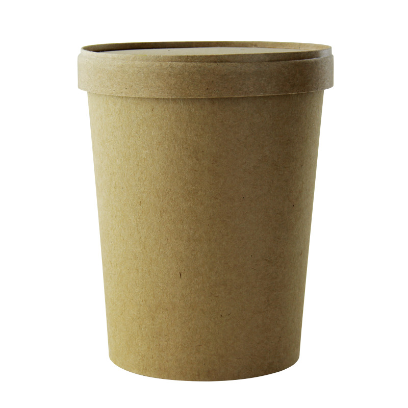 Pot carton brun chaud et froid avec couvercle carton 940 ml Diam: 11,6 cm 11,6 x 8,8 x 13,5 cm x 25 unités