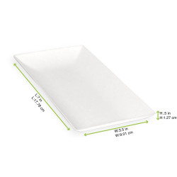 Assiette rectangulaire blanche en pulpe "BioNChic" 18 x 9 cm x 100 unités