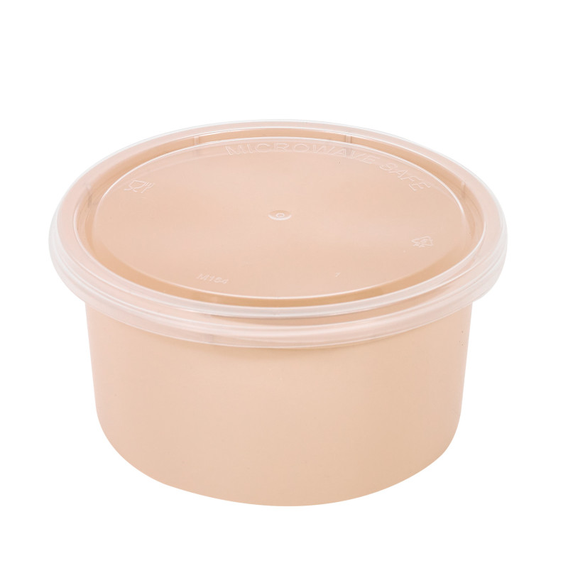 Bol Reemp beige en plastique PP avec couvercle transparent 225ml Ø98mm H49 mm, 50pcs Bol Reemp beige en plastique PP avec couvercle transparent 225ml Ø98mm H49 mm, 50pcs