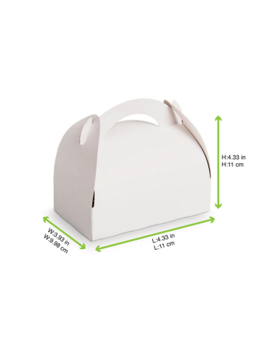 Boîte pâtissière carton blanche avec anse 110x100, H105 mm, 50 unités