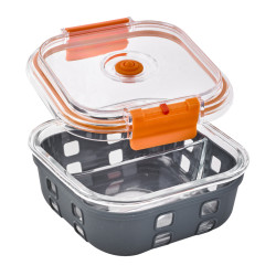 Bol carre borosilicate compartimentée+couv acrylique transp+protection siliconeØ152mm H60 mm, 24pcs