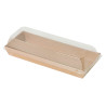 Barquette sushi en carton kraft brun a/c couvercle transp. plastique PET   209x78, H25 mm, 50pcs