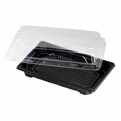 Barquette sushi plastique PS noir avec couvercle PET transparent Suky 17 x 12 x 4 cm - 50 unitÃ©s