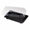 Barquette sushi plastique PS noir avec couvercle PET transparent Suky 17 x 12 x 4 cm - 50 unitÃ©s