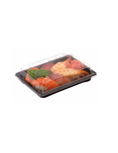 Coffret Ã  sushi plastique noir avec couvercle charniÃ¨re 200x145mm H76mm