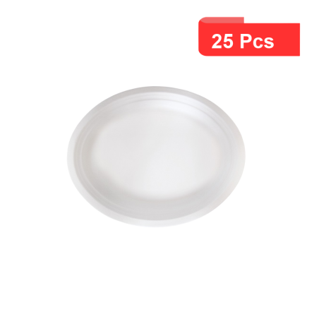 25 Pcs - Assiette ovale blanche en pulpe - 25,5 x 32 cm, Hauteur: 2,5 cm