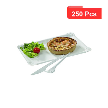 250 Pcs - Assiette rectangulaire carton blanc - 11 x 24 cm, idéale pour événementiel