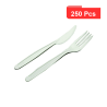 250 Pcs - Kit couvert PLA blanc 2/1 - Couteau et fourchette, 18 cm
