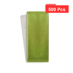 500 Pcs - Pochette papier vert pour couverts - 11 x 25 cm, avec serviette blanche