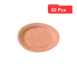 50 Pcs - Assiette en carton brun - Diam: 18 cm x 1,1 cm