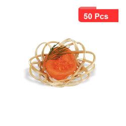 50 Pcs - Mini panier bambou "Akita" - Diam: 6 cm, Hauteur: 2,5 cm