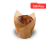 100 Pcs - Caissette cuisson tulipe en papier brun - Diam: 6 cm, Hauteur: 9 cm, 17,5 x 17,5 cm