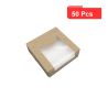 50 Pcs - Boîte pâtissière carton brun - Couvercle attaché, Fenêtre PLA, 10 x 10 x 4 cm