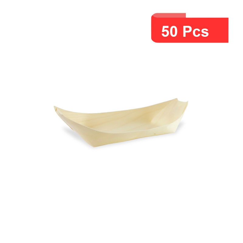 50 Pcs - Barquette bateau en bois - 22 cm x 10,5 cm x 3 cm, idéale pour vos plats