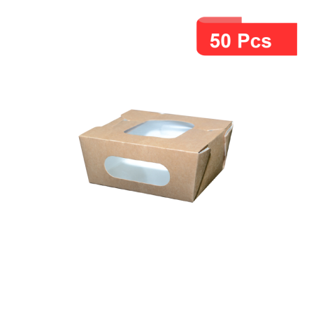 50 Pcs - Boîte salade carton kraft brun - 400 ml, double fenêtre