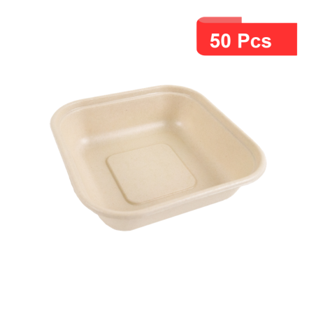 50 Pcs - Barquette pulpe brune scellable - 800 ml, 16,3 x 16,3 cm, Hauteur: 4 cm
