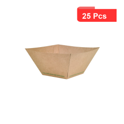 25 Pcs - Barquette ingraissable kraft naturel - 2000 ml, 23 cm x 22 cm, Hauteur: 9,4 cm