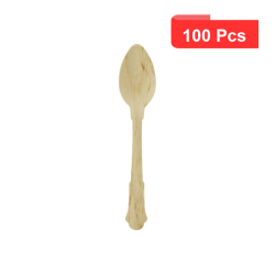 100 Pcs - Petite cuillère en bois "Baroque" - 12 cm, Idéale horeca