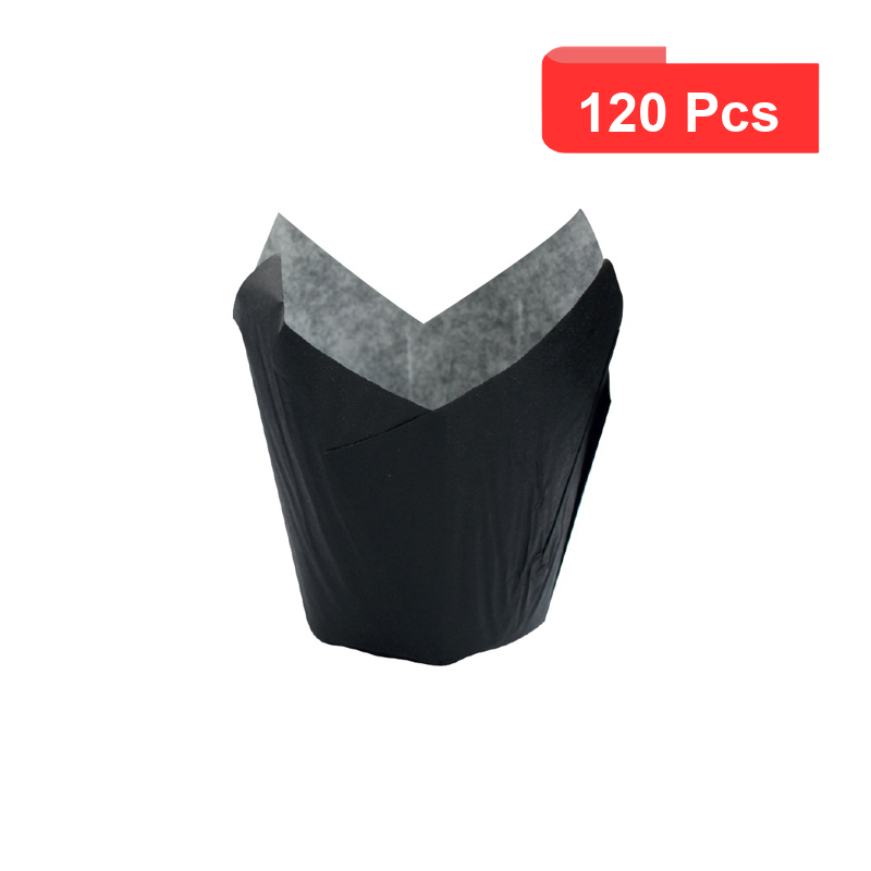 120 Pcs - Caissette de cuisson tulipe papier noir - Diam: 4,5 cm, Hauteur: 8 cm
