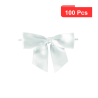 100 Pcs - Noeud satin blanc avec lien - 8,6 cm, idéal pour vos décorations