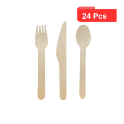 24 Pcs - Ménagère en bois 3/1 - 2,1 cm, 0,8 cm, 16,5 cm
