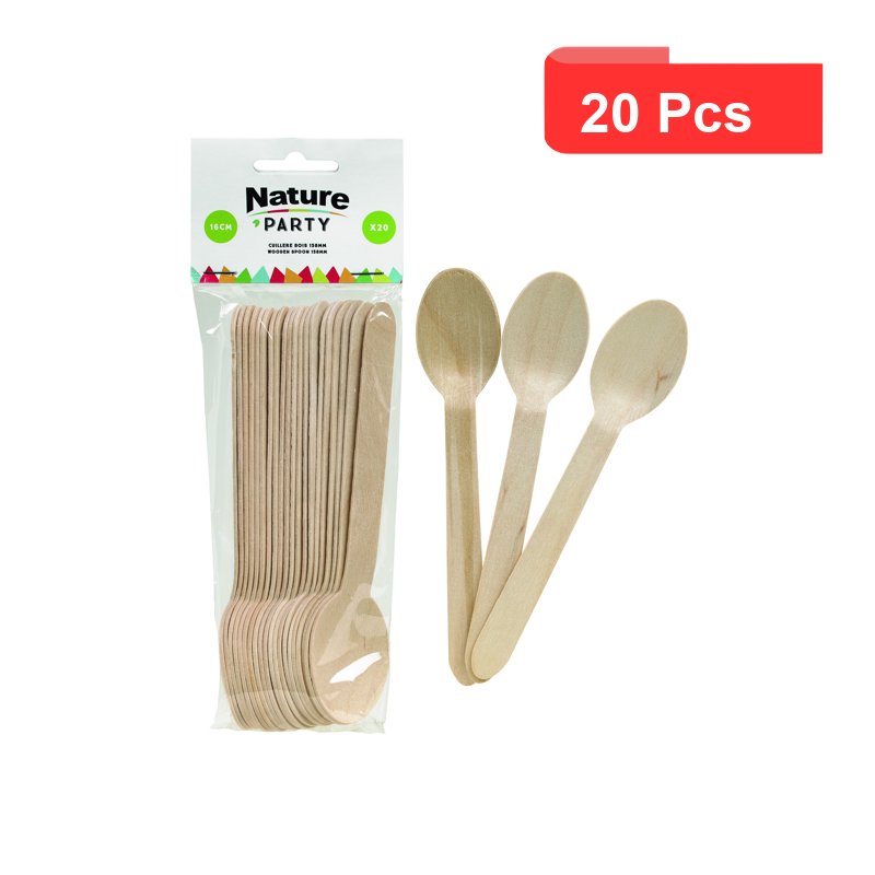 20 Pcs - Cuillère en bois - 15,8 cm, idéale pour les repas en horeca 20 Pcs - Cuillère en bois - 15,8 cm, idéale pour les repas en horeca
