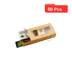 50 Pcs - Boîte plumier repas large carton brun - 34 x 18 cm, Hauteur: 9 cm, avec fenêtre