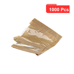 1000 Pcs - Sac papier kraft brun avec fenêtre - 22 cm x 6 cm x 14 cm