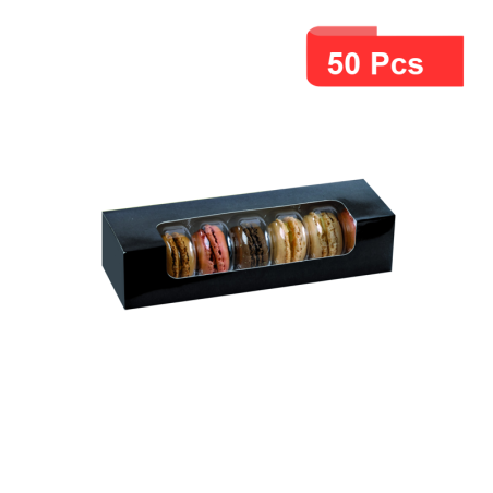 50 Pcs - Boîte carton rectangulaire noir pour 7 macarons - 21,5 x 6,8 x 4,8 cm