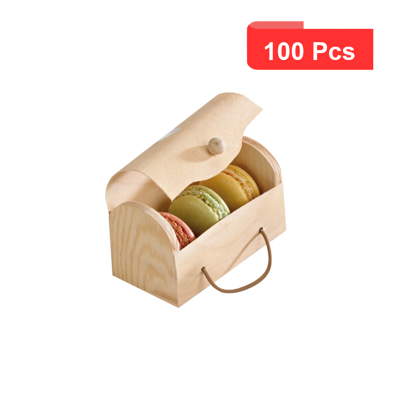 100 Pcs - Boîte mini bûche en bois pour macarons - 11 x 8 cm, Hauteur: 5,5 cm