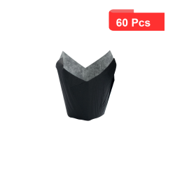 60 Pcs - Caissette de cuisson tulipe en papier noir - Diam: 6 cm, Hauteur: 9 cm