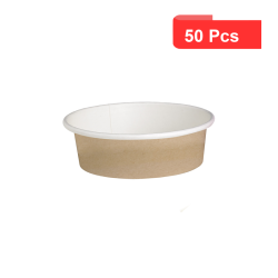50 Pcs - Pot rond en carton kraft "Deli" - 370 ml, Diam: 11,4 cm, Hauteur: 5,2 cm