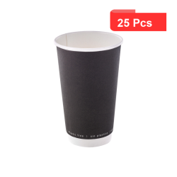 25 Pcs - Gobelet carton noir double paroi - Ø90 mm, Hauteur: 136 mm, sans plastique