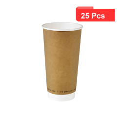 25 Pcs - Gobelet carton brun double paroi - Ø90 mm, Hauteur: 161 mm, sans plastique