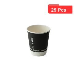 25 Pcs - Gobelet carton noir double paroi - Ø80 mm, Hauteur: 92 mm, sans plastique