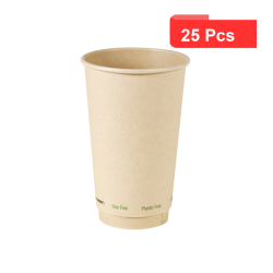 25 Pcs - Gobelet brun en carton bambou - Ø90 mm, Hauteur: 136 mm, double paroi
