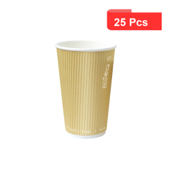 25 Pcs - Gobelet Rippley en carton kraft - Ø90 mm, Hauteur: 136 mm, Double paroi