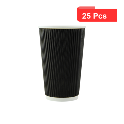 25 Pcs - Gobelet en carton kraft ondulé noir - Ø90mm, Hauteur: 136mm, double paroi