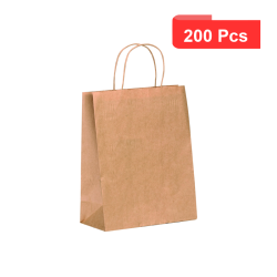 200 Pcs - Sac cabas en papier kraft brun - 100 GSM, 281 x 120 mm, Hauteur: 310 mm