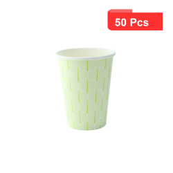 50 Pcs - Gobelet carton blanc décor feuille - Ø74mm, Hauteur: 79mm