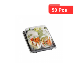 50 Pcs - Barquette sushi PS noire avec couvercle PET - 22 x 14 cm, Hauteur: 4 cm