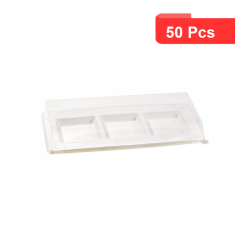 50 Pcs - Couvercle PET transparent 3 compartiments - 26 x 11 cm, Hauteur: 3,2 cm
