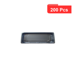 200 Pcs - Barquette sushi plastique noire - 178 x 71 mm, avec couvercle transparent